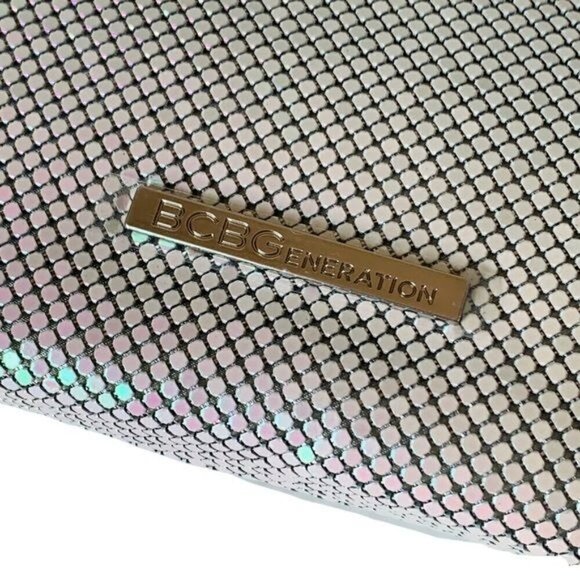 NWT BCBGeneration Silver Chainmail Clutch Metallic Orange Tassel Small Party - Picture 7 of 8